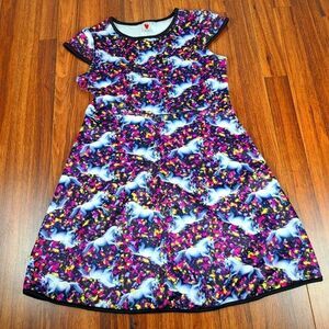Girls Unicorn Skater Dress XL 98% Polyester 5% Spandex